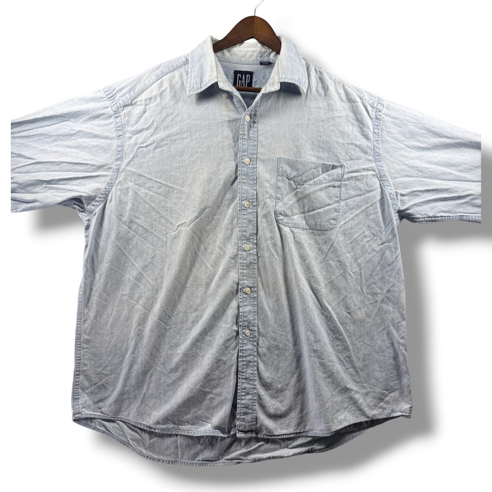 Gap Mens Blue Denim Long Sleeve Button Down Shirt Light Wash Cotton Size L